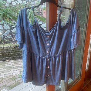 BloomChic Blouse. Spaghetti strap cold shoulder. Dusty Blue. Size 2X. NWT